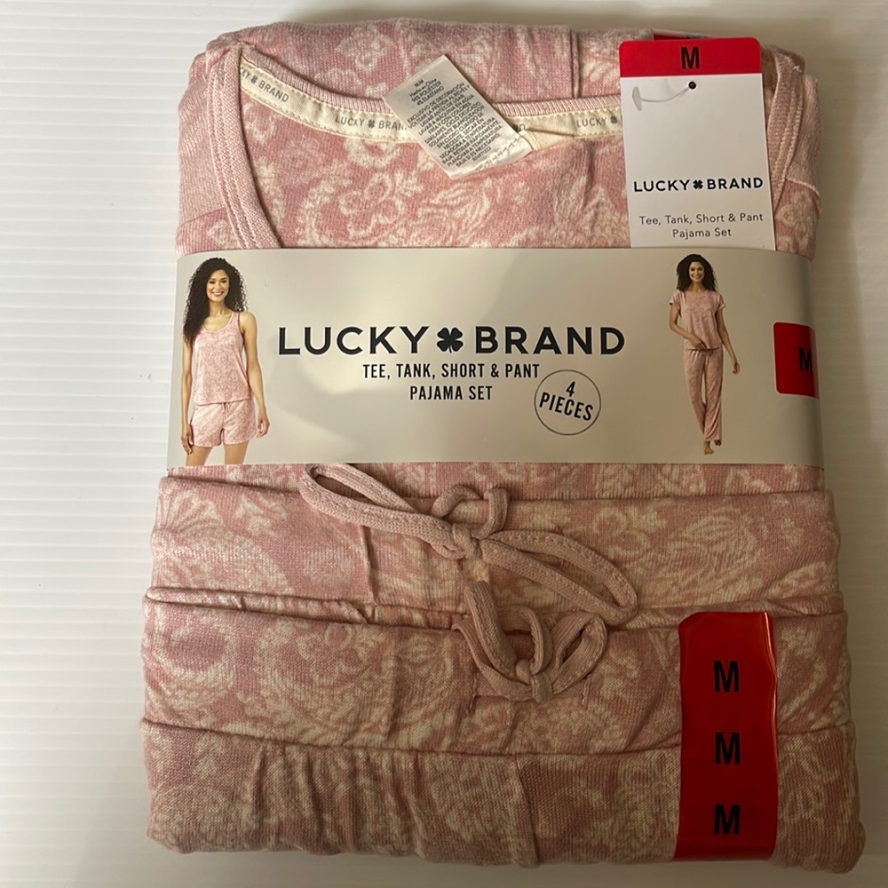 Lucky Brand Floral Tee, Tank, Short and Pajama Set | Medium
